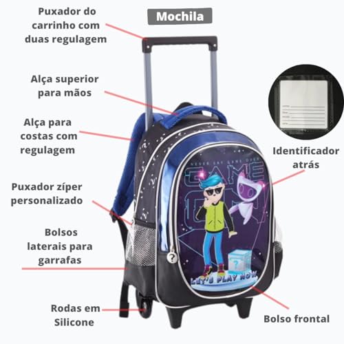 Kit Mochila Infantil Rodinha Vídeo Game Pk Xd Com Lancheira E Estojo