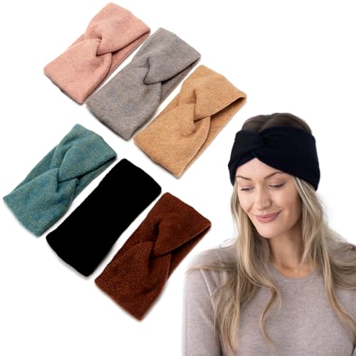 LONEEDY 6 Pack Soft Knit Warmer Headband,Fashion Turban Stretch Knot Hairbands Warmer Ear for Women Girls Winter (6 PCS Knitted)