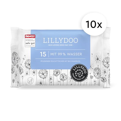 LILLYDOO Baby Feuchttücher mit 99% Wasser, 150 Stück (10 x 15), 100% plastikfreies Tuch, ohne Parfüme & mild wie Watte und Wasser 2