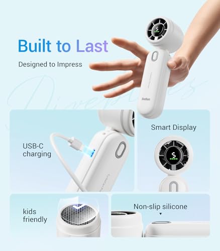 Image of Diveblues High-Speed Portable Handheld Turbo Fan, USB Rechargeable Battery Powered, Small Portable Pocket Fan for Travel, Outdoor, Home, Office, Concerts, Lash, Gift for Women(White)