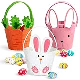 panemy Osterkörbchen Filz Osterhasen, 3er-Pack Osterkörbchen Osterhasen, Osterkorb Kinder mit Henkel, Osterhasen Taschen, Ostertaschen Aus Filz Perfekt für die Ostereiersuche-Party