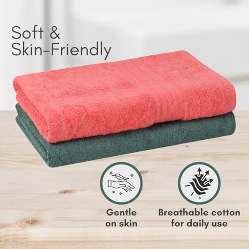 Image of Mafatlal Joy Bath Towel Large Size - Pack of 2 | 58 x 29 inch | Soft & Highly Absorbent | Quick Dry | 450 GSM | Pink N Green | Bath Towels for Men