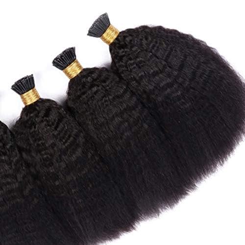Brazilian Kinky Straight I Tip Human Hair Extension Coarse Yaki Pre Bonded Fusion Stick I Tip Hair Extensions Brazilian Human Hair 100g/100strands (10inch 100strands, #1(Jet Black))