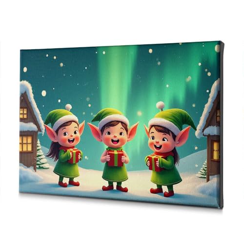 Idée cadeau Noël tableau elfes sur toile pour les fêtes