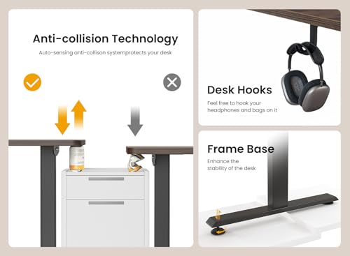 Image of BANTI 40 x 24 Inches Standing Desk, Ergonomic, Electric Height Adjustable, Sit and Stand Up, Computer Office Desk with Splice Board, Black Frame /Black Walnut Top