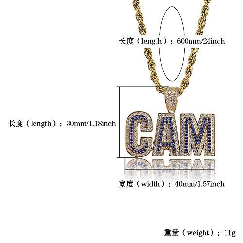 Kmasal Jewelry Men Bubble Letter Cam Pendant Hip Hop Iced Out Bling Micro-Pave Diamond Cz Crystal Zirconia Necklace 18K Gold Plated With 24 Inch Rope Chain (Gold) #TOP3