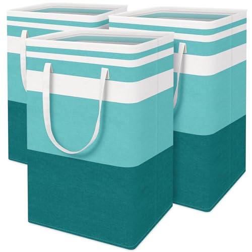 BlissTotes 3-Pack Laundry Basket, Collapsible Laundry Hamper, Green, 75L