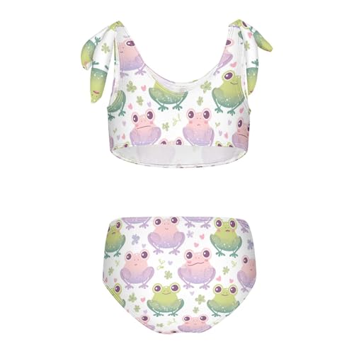 Wusikd Green Cartoon Frog Girls Swimsuits Two Piece Pink Swimwear Bikini Set for for Girls Size 3T2
