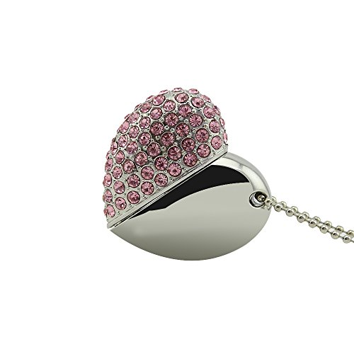 CHUYI Creative and Novelty Heart Shape Diamond Bling Shiny Crystal Pendant 128GB USB 2.0 Flash Drive Pen Drive Memory Stick U Disk Storage Thumb Drive with Necklace (Pink)
