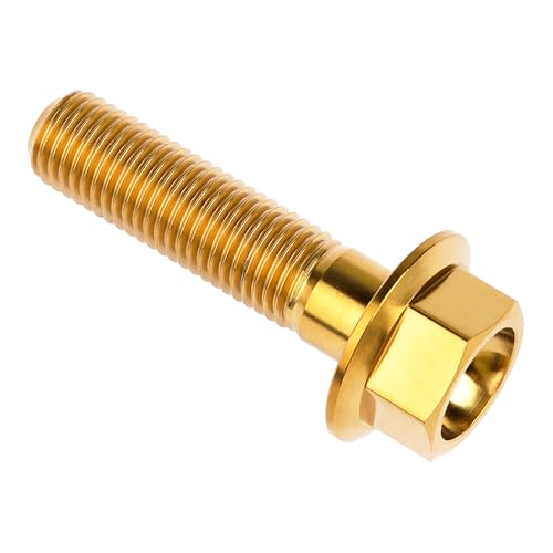 Image of Ti Screws M10 x 20 25 30 35 40 45 50 55 60 65 70 75 80 90 100mm 1.25 Pitch Titanium Flange Hex Bolt Pack of 4 (Gold, M10x40mm)