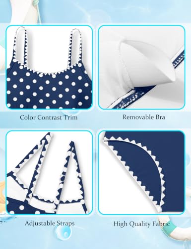Image of Girls Swimsuit Solid Color Tankini Contrast Trim Swimwear 2 Piece Bathing Suit Padded Swimsuits for Teens 9-16Y