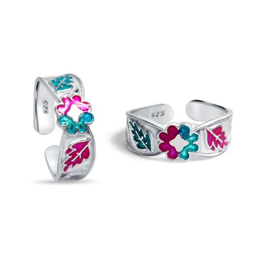 raajraani Pure 925 Sterling Silver Toe Ring for Women | Phool Toe Ring | Silver Finish, Enamel |Gift for Her (4 gms)-picture-19