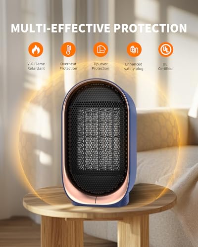 Image of Space Heater, Portable Heater for Indoor Use, Small Electric Heaters with Overheat & Tip-Over Protection, Mini Desk Heaters for Office Bedroom Bathroom, Compact & Efficient Heating, Blue