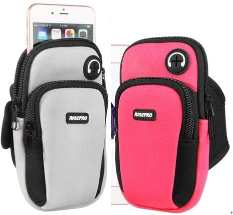 Pack of Two Pieces iPhone 7PLUS Armband, RISEPRO Neoprene Case Dry Bag Pouch for Jogging Outdoor Sports Climbing Running, for iPhone 7, 7S, 6, 6S 6plus, 5, 5s Samsung Galaxy Note 5 S5 (Red & Grey)