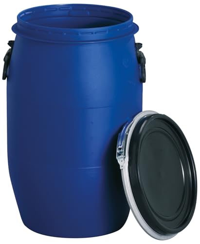 GRAF Kunststoff-Weithalsfass Regentonne 60 Liter blau lebensmittelecht mit UN-Kennzeichnung - Futtertonne, Wassertank, Fass, Tonne Mit Deckel, Maischefass, Regenfass, Sauerkrautfass