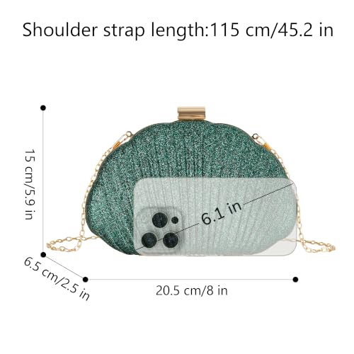 Image of Glitter Seashell Evening Clutch Purse Mini Chain Crossbody Bag Pu Leather Shell Pearl Shoulder Bag