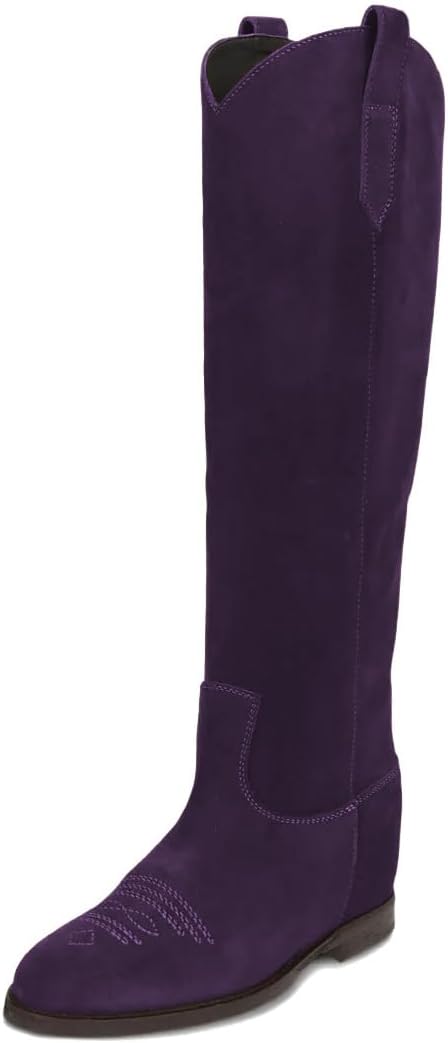 Pazzion Women's Western Cowgirl Boots Closed Toe Pull On Flats Knee High Boot Wide Calf Winter Long Booties Party Daily Walking Shoes Size 4-16 US