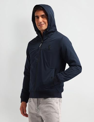 Image of U.S. Polo Assn. Denim Co. Men's Navy Solid Hooded Long Sleeve Casual Polyester Regular Fit Jacket