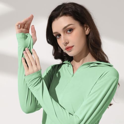 Mingyuezai Jaqueta feminina com proteção solar FPS 50+ com capuz, leve, manga comprida, para caminha