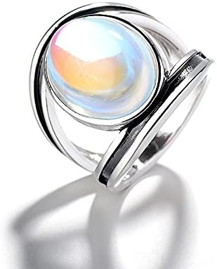 Miniatura 5 de Anillo de plata de ley 925 con piedra de luna colorida, anillo retro para mujer, anillo creativo ovalado con media luna, punk, tamaño 6-10