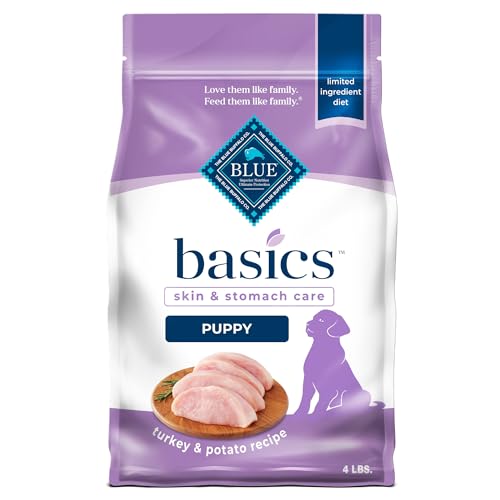 Blue Buffalo Basics Puppy Dry Dog Food for Skin & Stomach Care, Limited Ingredient Diet, Made in The USA with Natural Ingredients, Turkey & Potato Recipe, 4-lb. Bag