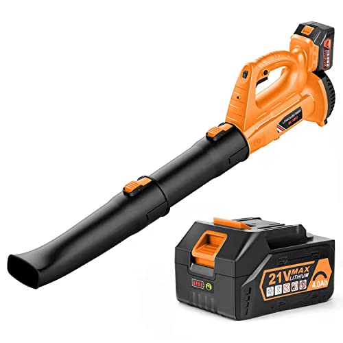 Cordless Leaf Blower - BHY 320 CFM 150 MPH Battery Leaf Blower with 4.0Ah Battery & Charger, 2 Section Tubes, 6-Speed Dial, Electric Leaf Blower for Dust, Snow Debris,Yard, Work Around The House