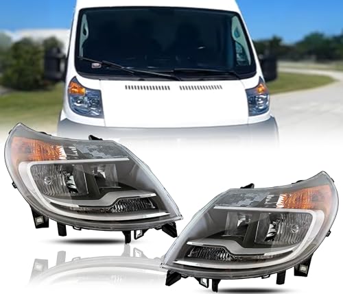 ALLIGATOR AUTO LIGHTS Headlight Assembly Set Pair Replacement for Ram 2014 2015 2016 2017 2018 2019 2020 2021 2022 ProMaster Halogen Headlamps with Bulbs, Left & Right Side, DOT/SAE Compliant