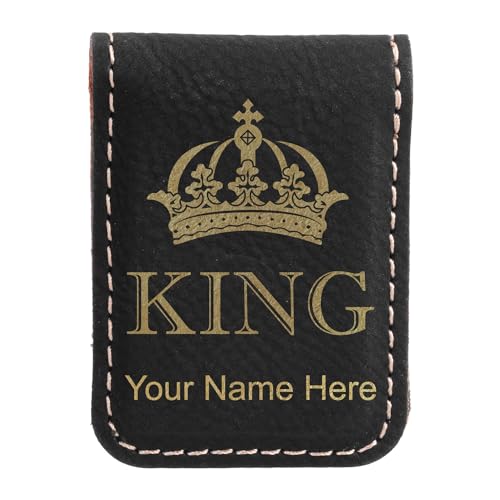 LaserGram Slim Magnetic Money Clip, King Crown, Personalized Engraving Included (Black with Gold)