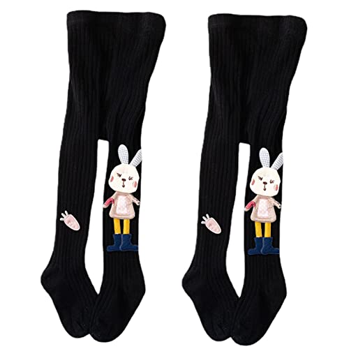 CFlong Collant Coton Fille Collants Enfants Leggings, L'école Tout-petits Bas De Collants Legging à Pieds, Pantalons Bas Avec Un Lapin De Dessin Animé Mignon Pour 1-4 Ans (2 * Noir,1-2 ans)