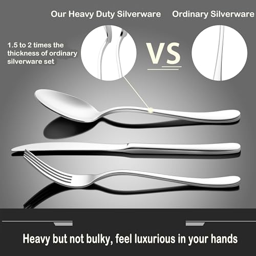 Heavy Duty Silverware Set, HaWare 60-Piece Stainless Steel Utensils Include Knives Forks Spoons Service for 12, Metal Thickness Flatware Set for Home Restaurant, Mirror Polished, Dishwasher Safe - Thumbnail 3