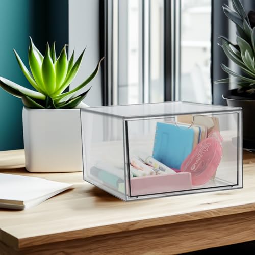 Image of Clear Drawer, Arclic Box, Makeup Organizer Container, 6,5 inch Storage Drawer for Bathroom Dresser Vainty, Tissue Dryer Sheet Holder Disposable Face Towels Organizer, Light Gray