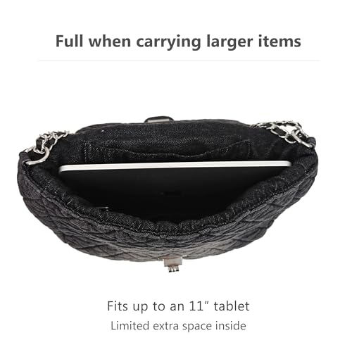 Image of M-ioi-M Quilted Denim Purse, Shoulder Bag for Women, Crossbody Flap Tote Bag,Silver Chain Hobo Bag, Vintage Washed Jean Purse