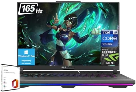 ASUS ROG Strix G16 Gaming Laptop, 16″ 165Hz Display, Intel Core i9-13980HX, NVIDIA GeForce RTX 4070, 64GB DDR5 RAM, 1TB SSD, Backlit Keyboard, Windows 11 Pro, with Microsoft Office Lifetime License