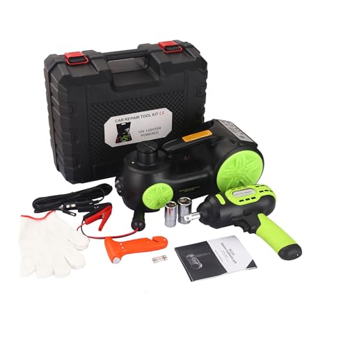 Image of JANVITHA DC 12V Electric Hydraulic Car Jack with Electric Impact Wrench Digital Tire Inflator and LED Light | Repair Tool Kit 5 in 1 Set | Weight Capacity 5 Ton |JCJDS5T-EM (Height Upto 17.7 Inches)