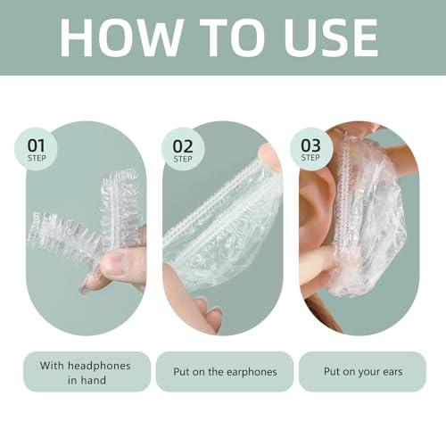 100 Stück Einweg Ohrenschützer Wasserdichte, Dusche Ohr Abdeckung, Transparente Ohrbedeckungen mit Elastischen Bändern für Haarfärbemittel, Dusche, Baden, Bad, Spa, Friseursalon, Zuhause und Hotel