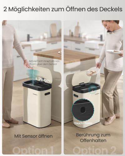 SONGMICS Mülleimer mit Sensor, 50 L, Softclose-Deckel, Stahl – Ansicht 3