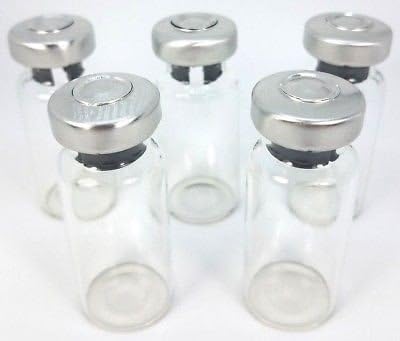 10mL Depyrogenated Sterile Clear Borosillicate Glass Serum Vials - 5 Pack - Silver