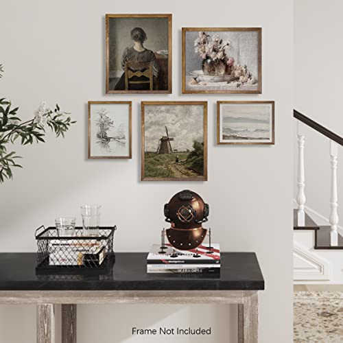 Modern Farmhouse Wall Art Decor - Art Deco Landscape Pictures For Bathroom - Boho Country Kitchen Print Posters - Aesthetic Vintage Cottagecore Floral Painting - Portrait Flower Windmill Nature Sketch #TOP3