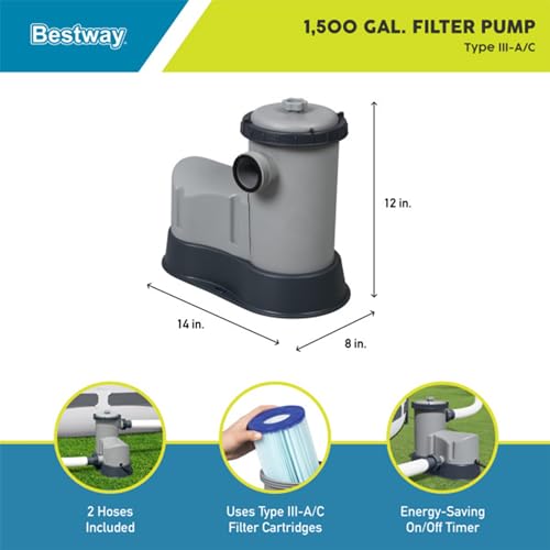 Bestway Flowclear 1,500 Gph 120 Volt Above Ground Swimming Pool Water Filter Pump With Automatic Shut Off Timer And Adapters Set thumb #1