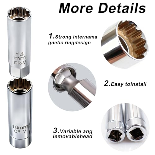 ZY-otu 2 Stück Magnetring Zündkerzenschlüssel,Universal Flexibel Zündkerzenschlüssel Satz Werkzeuge zum Entfernen von Zündkerzen(14mm+16mm)