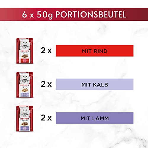 Gourmet Mon Petit Katzenfutter nass, Sorten-Mix, 8er Pack (8 x 6 Beutel à 50g)