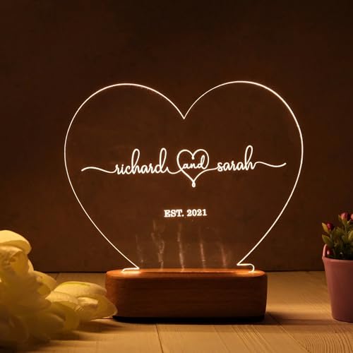 Image of Customized Photo Led Light With Adapter Frame for Couples | Personalized Picture Frame Wooden Stand | Custom Gift | Romantic Anniversary, Wedding, Birthday valentine's day for Gift Him or Her (Heart Lamp)