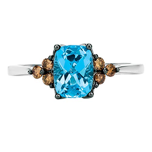 1/4 Carat Diamond And 1 1/2 Carat Blue Topaz Flared Ring For Women In 14K White Gold (Fancy Brown/G-H, Vs2-Si1, Cttw) Promise Anniversary Ring Size 6.75 By Levian #TOP3