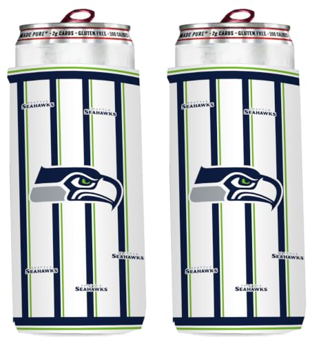 Football 12oz 2-Pack Slim Skinny Can Holder Insulator Beverage Huggie Cooler Coozies (Seattle White Defense Logo (Seahawks))