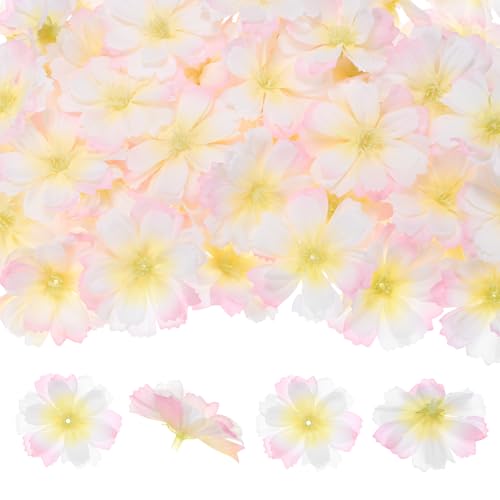 M METERXITY 50-Pack Artificial Flower Heads, Silk Fake Plum Blossom Head for Wedding/Garland/Hat/Shoes/Party Decoration, Faux Bulk Flower Petals [1.97 Inch, White Pink]