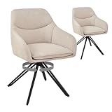 Bon Furni Esszimmerst&uuml;hle Drehbar Beige 2er Set mit Armlehne - 360&deg; Polsterstuhl Leinen Moderner Drehstuhl & K&uuml;chenstuhl mit Metallbeinen f&uuml;r Esszimmer, Wohnzimmer, B&uuml;ro