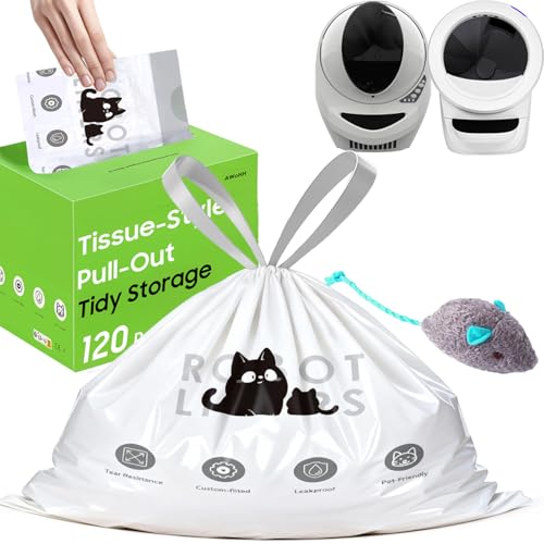 AWoHH 120 Tidy Draw-Pack Automatic Litter Box Bags Cat Litter Box Robot Model 5/4/3 Waste Bags Tear-free Sensor-compatible Thick Heavy Duty Cat Litter Box Liner Bags 25.2 x 15.7 IN