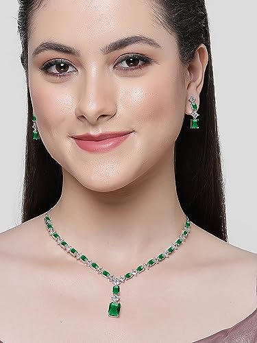 Image of Karatcart Elegant Silver Plated Blue American Diamond Necklace Set for Women
