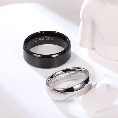 Adreamz Promise Ring for Him Couple Ring for Him and Her I Love You Black Stainless Steel Wedding Band Engagement Ring 12.5