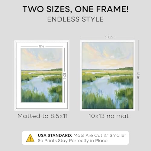 Image of Homeforia 10x13 Picture Frame White, High End Metal 10x13 Poster Frames with Mat for 8.5x11, 10 x 13 White Frames Matted to 8.5 x 11 inch Photo, 10by13 Hanging Frames, Tempered Glass, Wall Kit, Set of 2